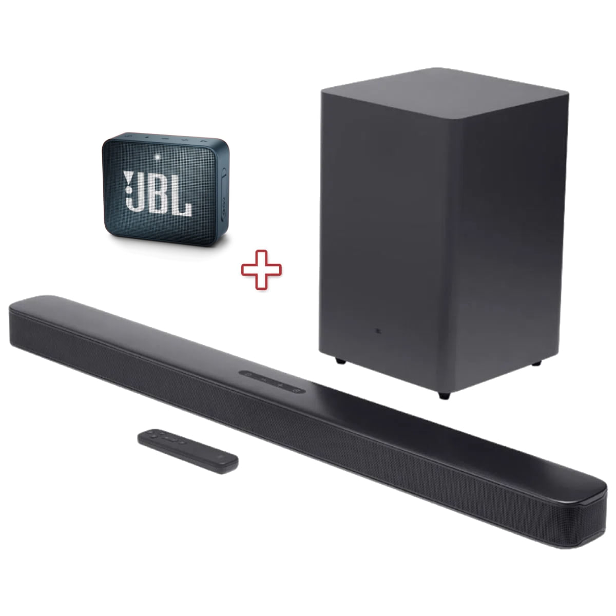 Kit-Caixa-JBL-GO-2-Navy---JBL-Bar-2.1-Deep-Bass